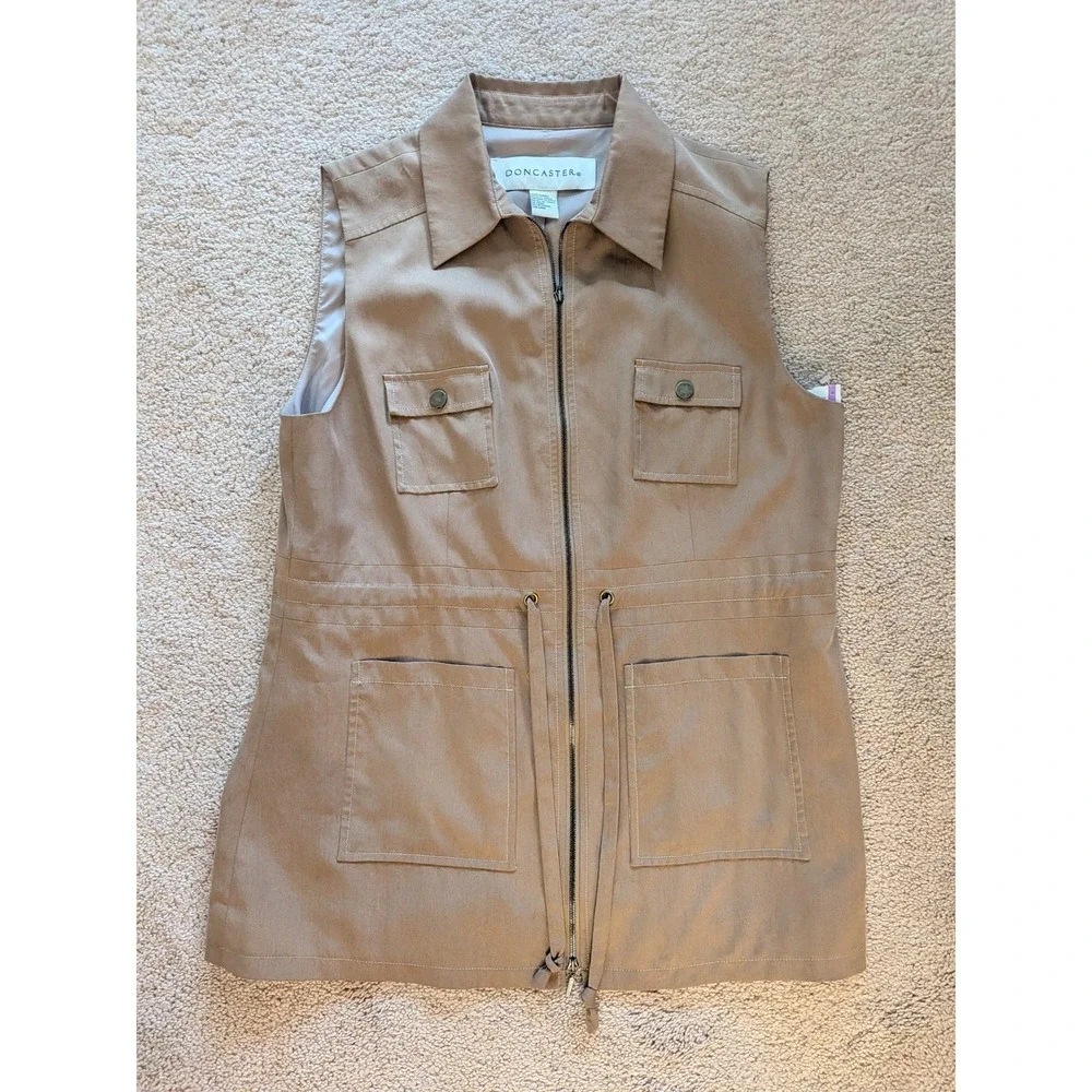 Doncaster Utility Vest Women's Size 14 Tan Khaki Full Zip 100% Tencel Sleeveless